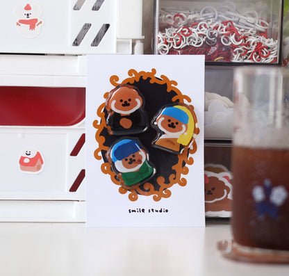 Rice Cake Puppy with Famous Painting Magnet Set