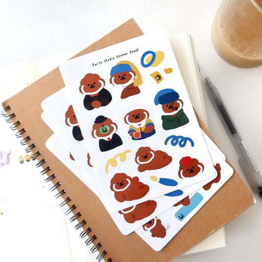 Rice Cake Puppy with Famous Painting Glossy Sticker Sheet